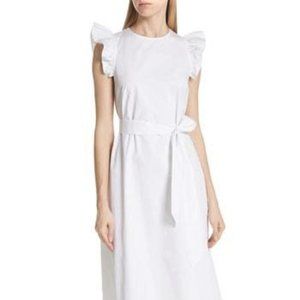 KATE SPADE Ruffle Cotton Poplin Shirt Midi Dress